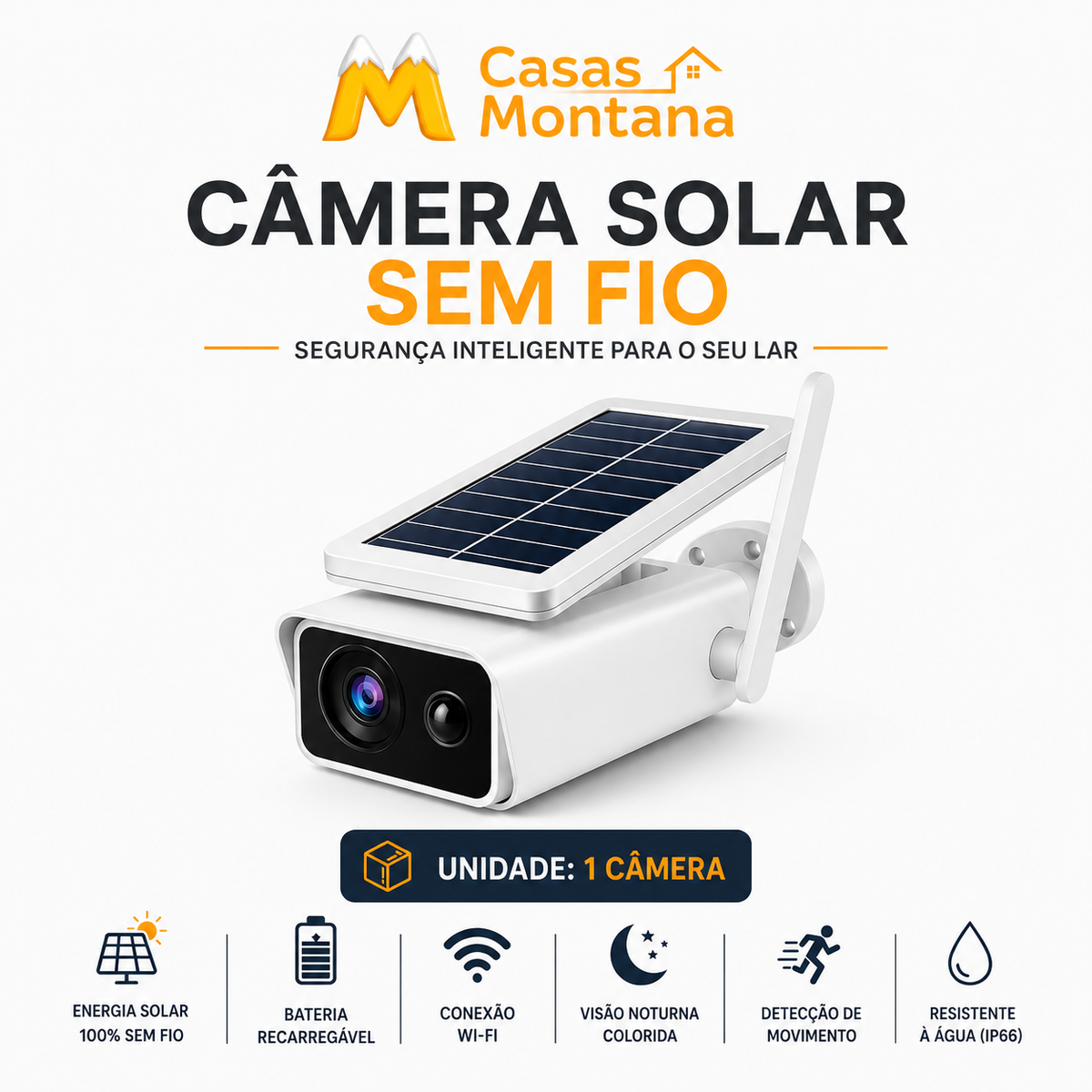Câmera de Segurança Externa IP Wifi HD com Energia solar
