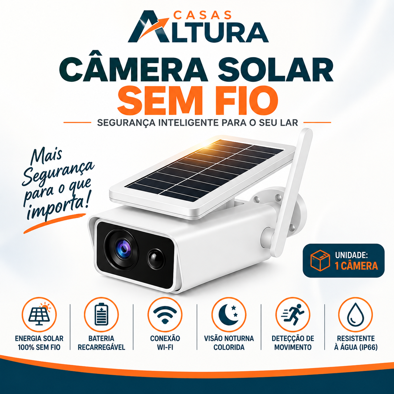 Câmera de Segurança Externa IP Wifi HD com Energia solar