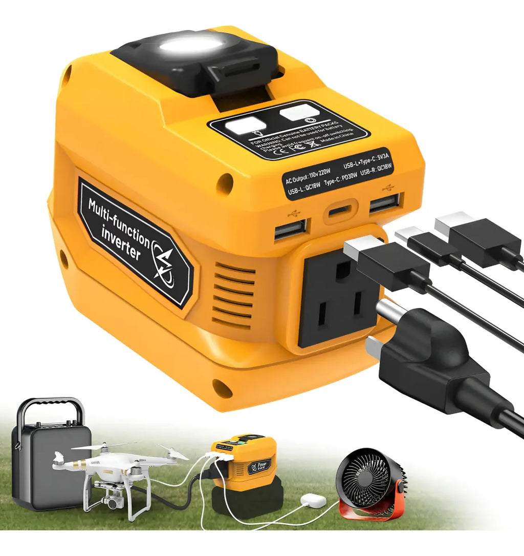 Inversor de Energia 200W para Eletrodomésticos – USB, Tipo-C e Luz LED